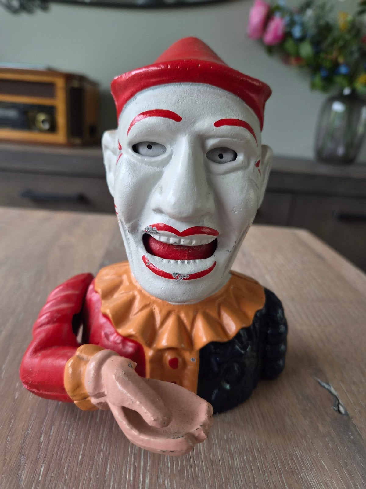 Gietijzeren spaarpot clown, Verzamelen, Ophalen of Verzenden, Metaal of Blik, Overige thema's