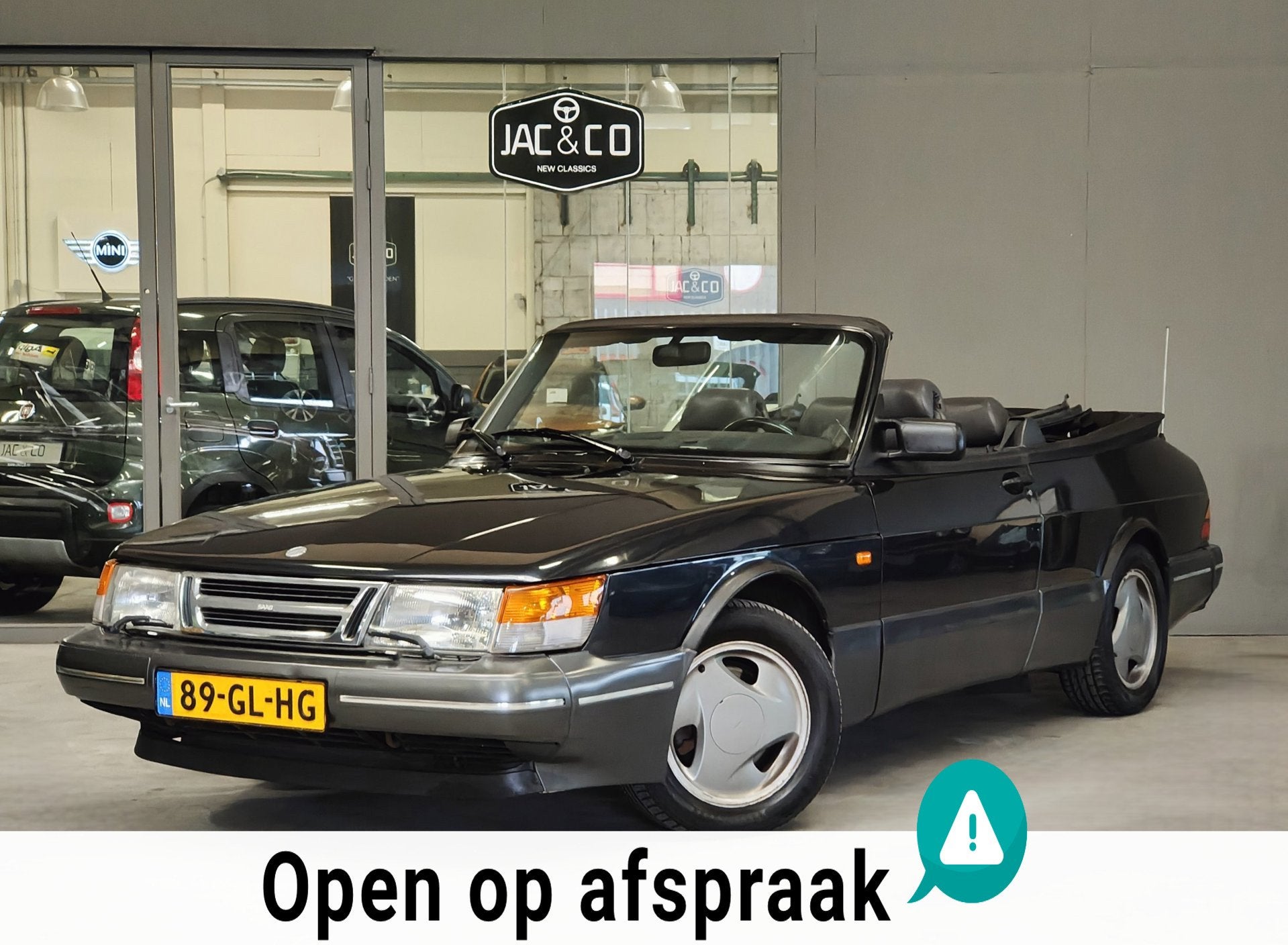 Saab 900 Cabrio 2.0 SE Turbo 16V Zwart Leer - Nette Kap, Auto's, Saab, Voorwielaandrijving, Zwart, 4 cilinders, Cabriolet