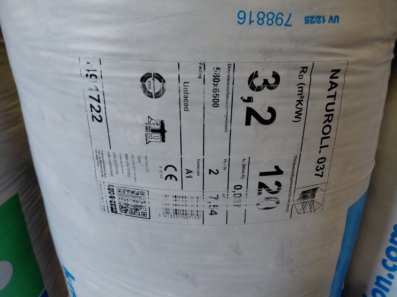 34 m² Nieuwe Knauf Naturoll 037 isolatie 120mm Rd 3,2, Ophalen, Dakisolatie, 12 cm of meer, Nieuw