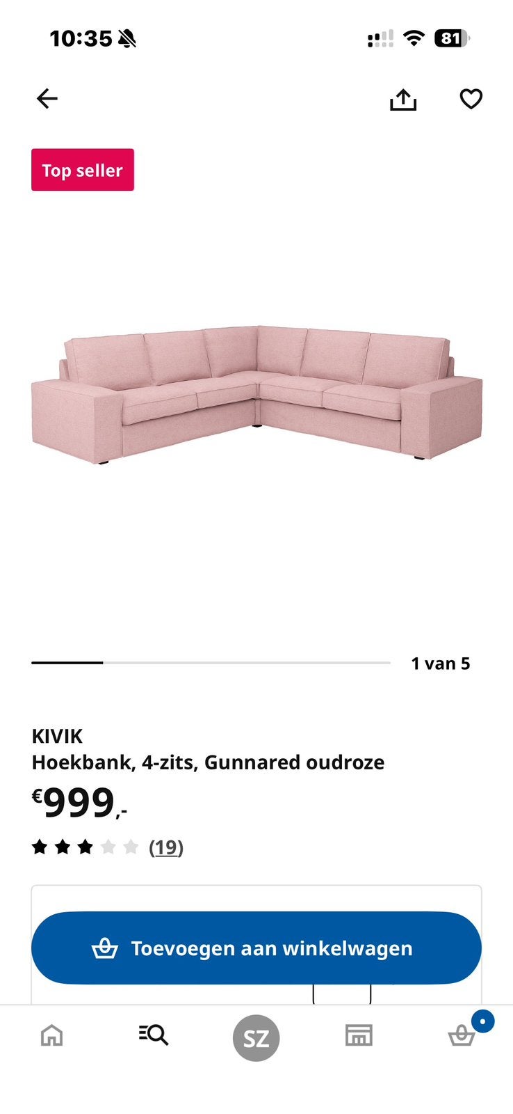 bank hoes hoekbank kivik oud roze te koop zgan, Huis en Inrichting, Ophalen, Zo goed als nieuw, 75 tot 100 cm