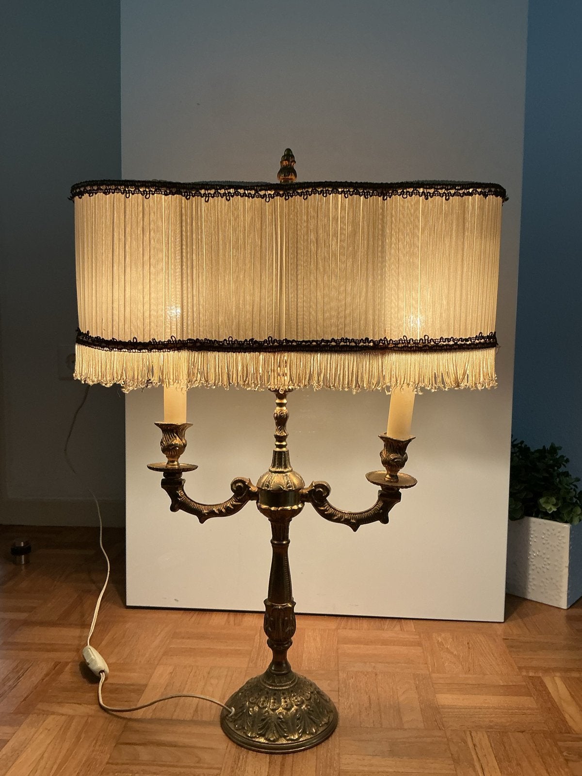 Antieke Franse Empire Stijl Tafellamp met Stoffen Kap, Antiek en Kunst, Ophalen of Verzenden