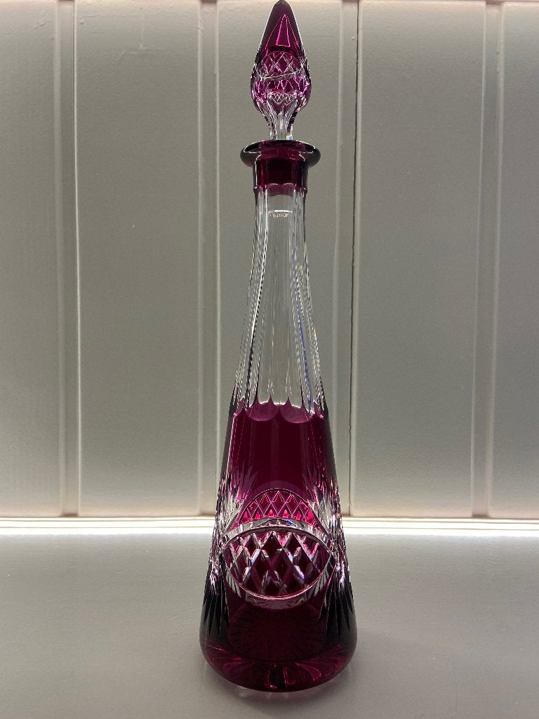 Prachtige, mauve likeurkaraf van Val Saint Lambert, Antiek en Kunst, Antiek | Glas en Kristal, Ophalen of Verzenden