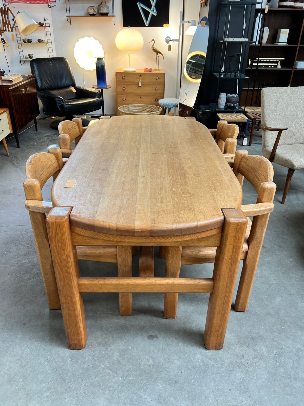 Vintage eettafel en 4 stoelen, Daumiller-stijl, Ophalen, Gebruikt, 50 tot 100 cm, Vijf personen of meer