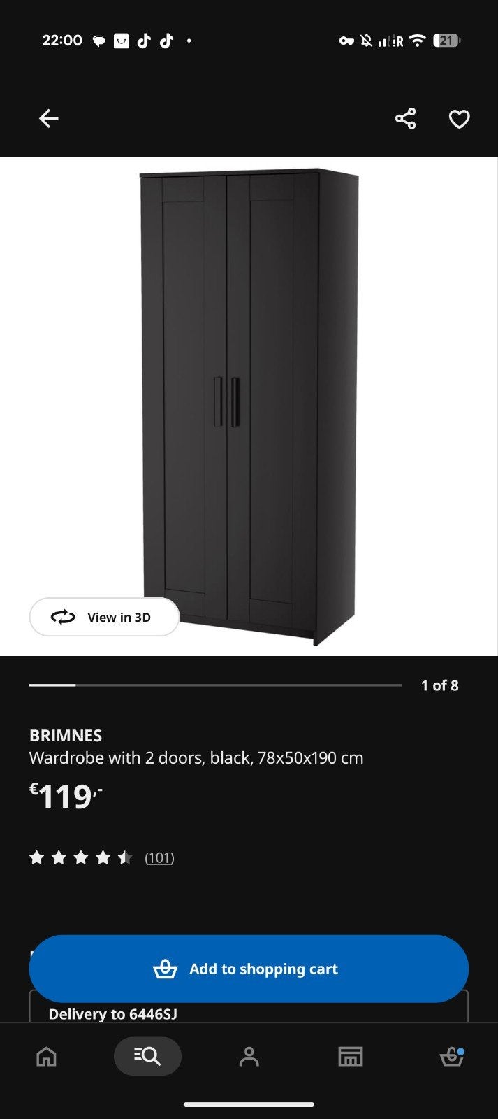 IKEA BRIMNES Kledingkast Zwart - 78x50x190 cm, Huis en Inrichting, Ophalen, Met deur(en), Gebruikt, Modern, Functioneel
