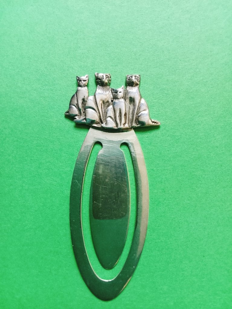Mooie Zilveren Boekenlegger / Bladwijzer - 4 Poesjes, Verzenden, Zilver