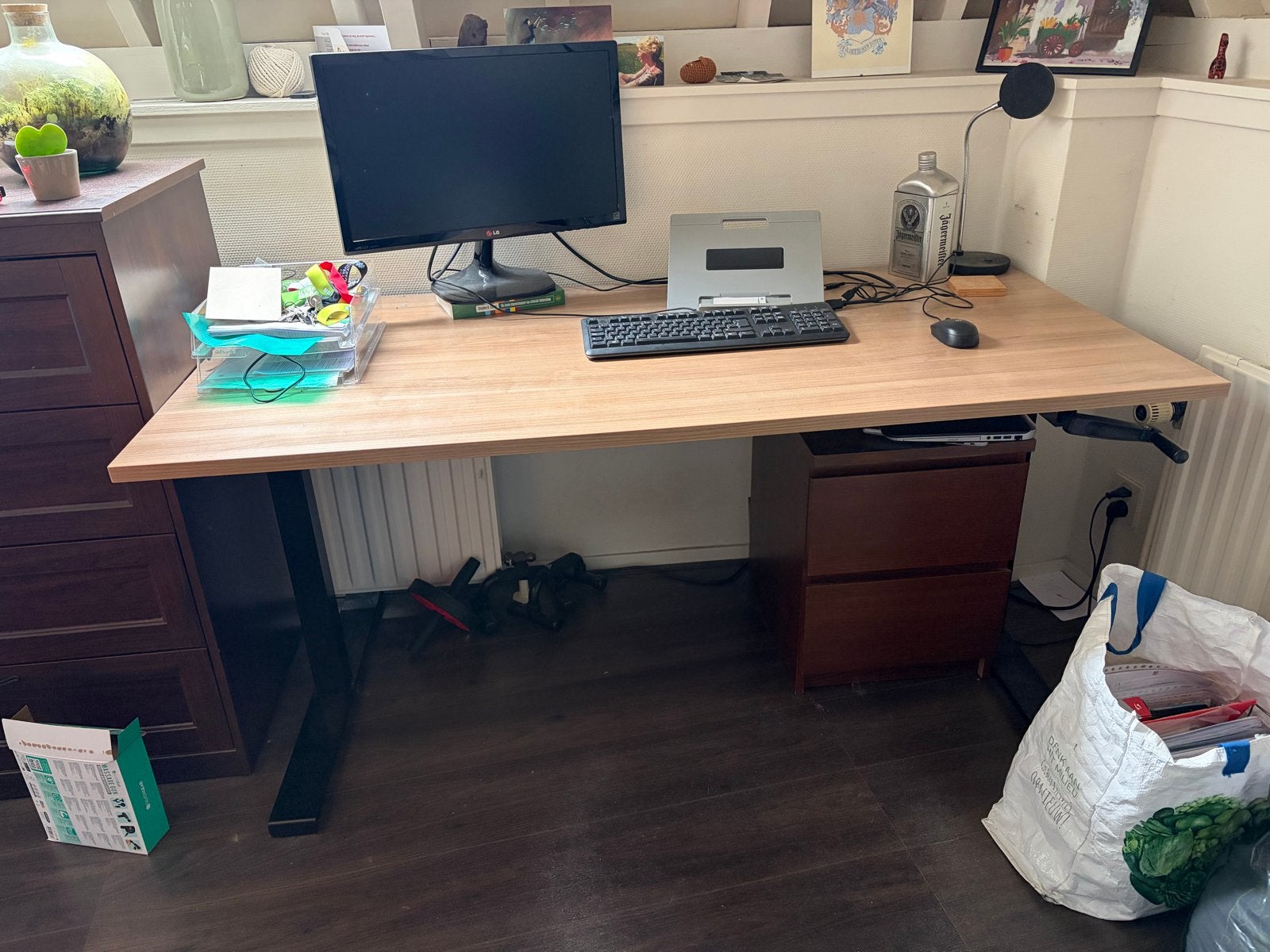 Zit-sta bureau Schaffenburg Kersen Havana 160x80, Ophalen, Hout, Bruin, Zo goed als nieuw