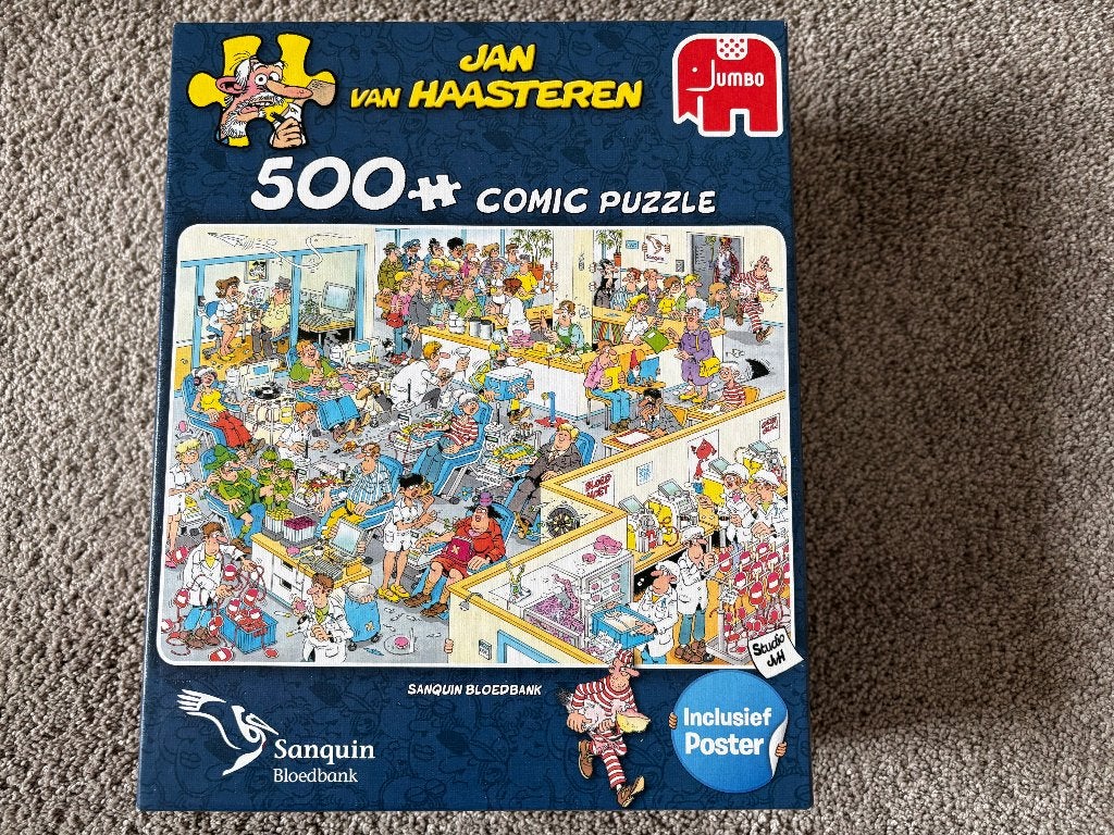 *** ALS NIEUW! Jan van Haasteren-puzzel 'Bloedbank (500) ***, Ophalen of Verzenden, 500 t/m 1500 stukjes, Zo goed als nieuw, Legpuzzel