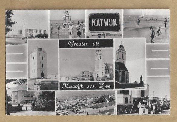 Oude ansichtkaart Katwijk aan Zee - Groeten uit Katwijk, Verzamelen, Ophalen of Verzenden, 1940 tot 1960, Gelopen, Zuid-Holland