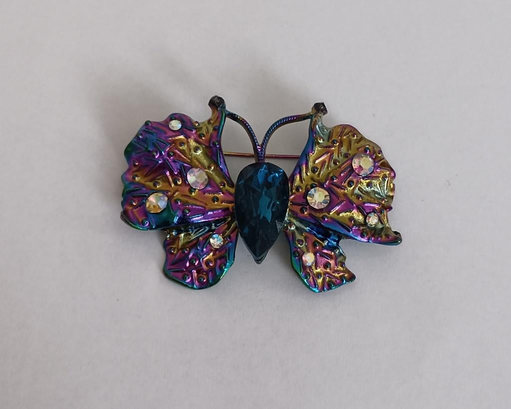 Vlinder broche, Sieraden, Tassen en Uiterlijk, Broches, Nieuw, Overige materialen, Overige kleuren, 4 tot 7 cm, Met strass, Ophalen of Verzenden