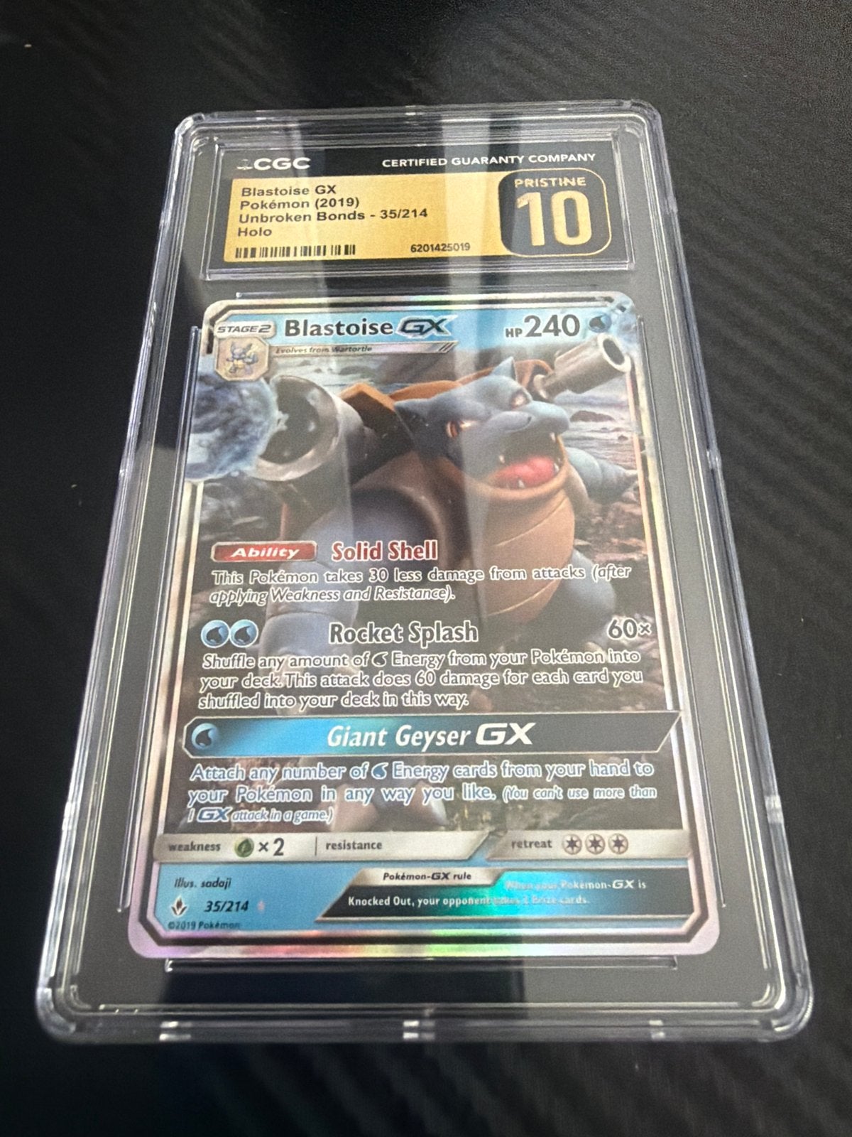 Blastoise GX Pokémon Kaart CGC Pristine 10 - Unbroken Bonds, Hobby en Vrije tijd, Ophalen of Verzenden, Nieuw, Losse kaart, Foil