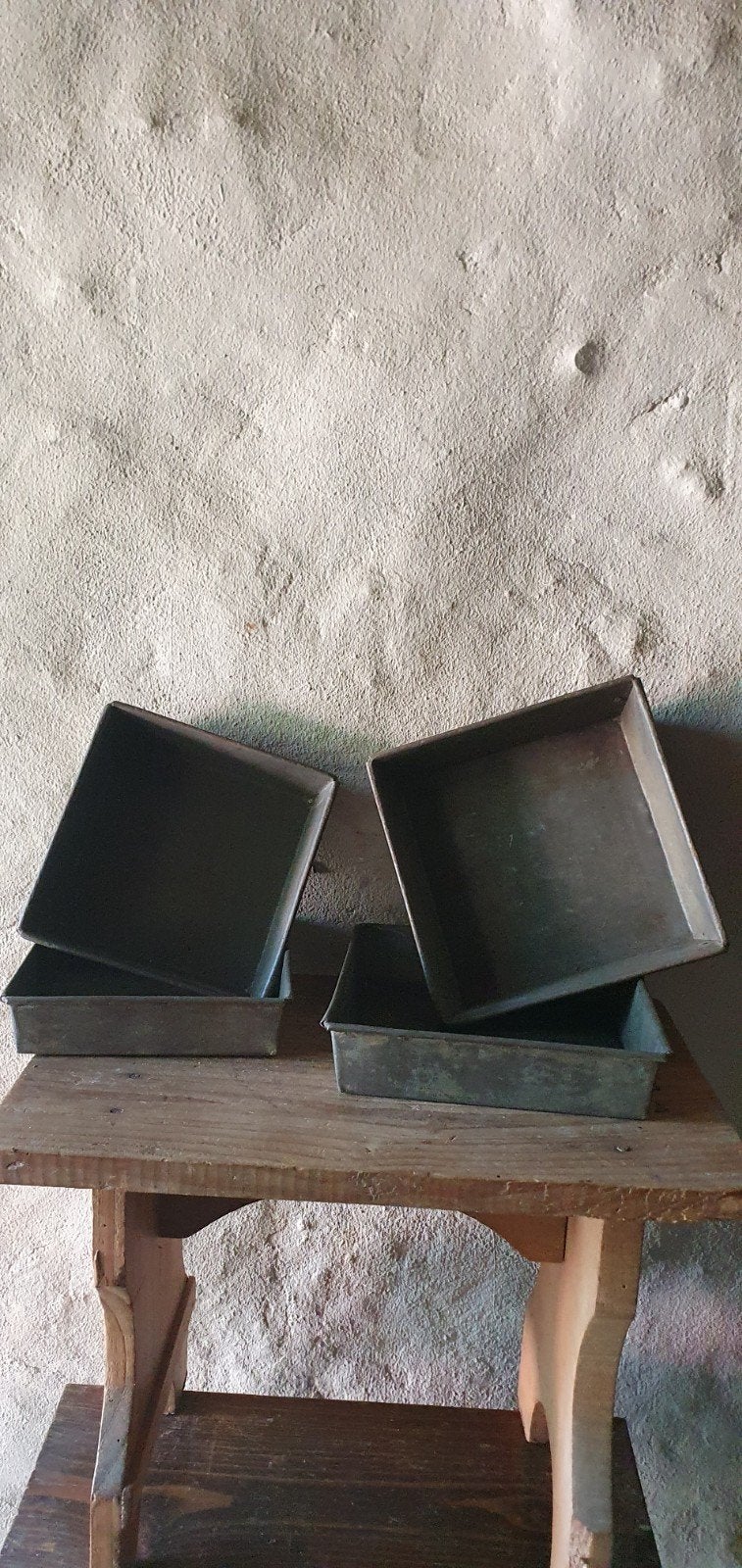 set (4) zware oude vierkante bakvormen, Ophalen of Verzenden