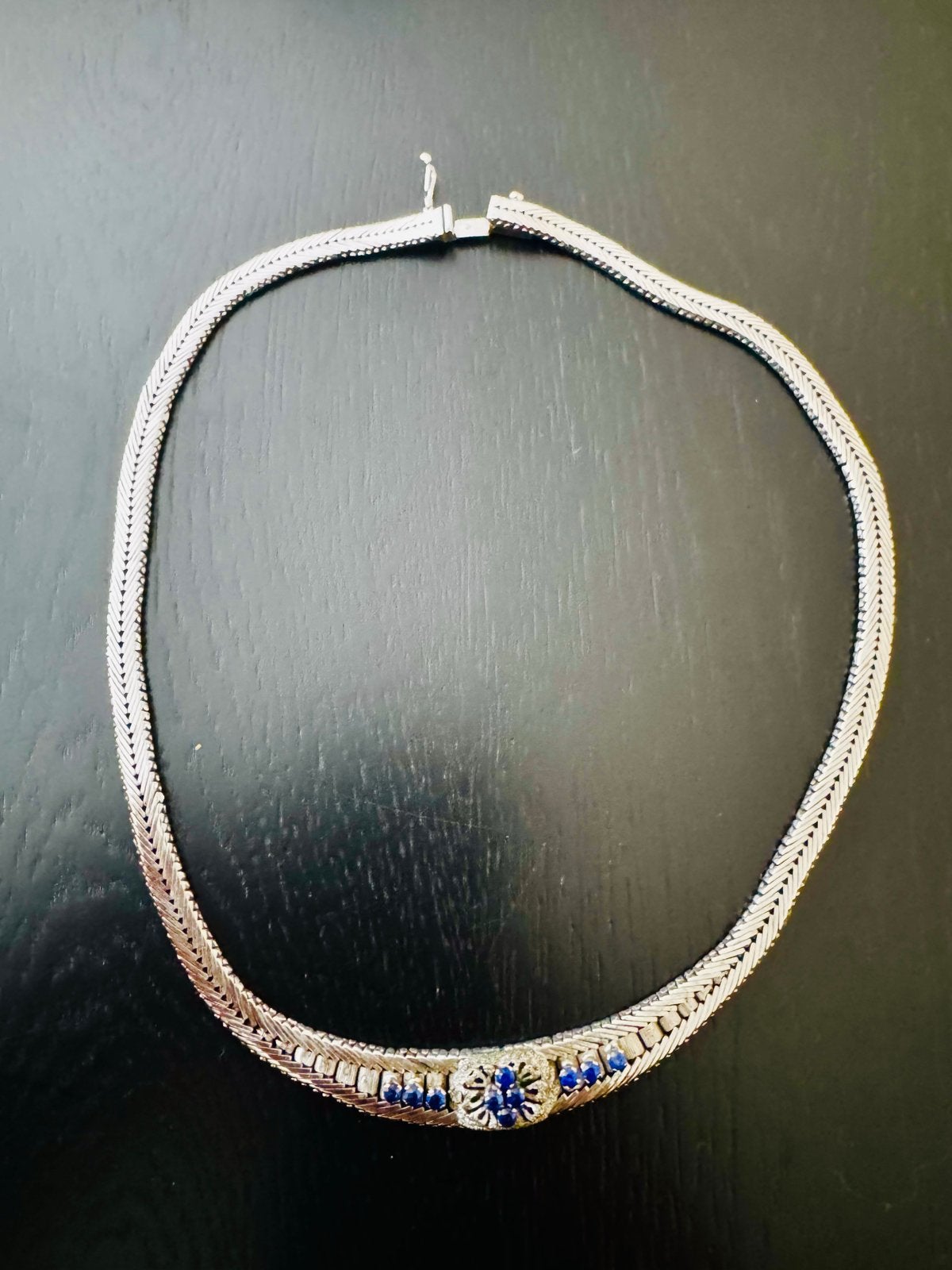 Exclusief Massief Zilveren Collier (935) met Saffier stenen, Ophalen of Verzenden, Zo goed als nieuw, Zilver, Met edelsteen