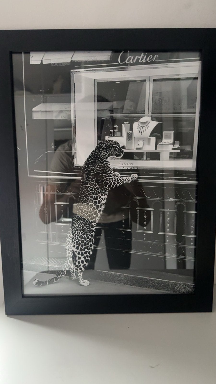 Cartier Schilderij met Panter - Zwart-wit Ingelijst, Antiek en Kunst, Papier/karton, Ophalen of Verzenden, Print, Dieren