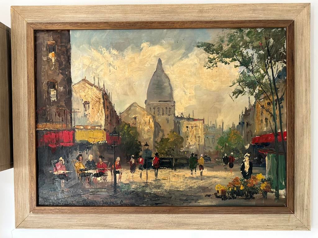 Groot Schilderij W. Hovers - Parijs, Montmartre, Antiek en Kunst, Kunst | Schilderijen | Klassiek, Ophalen of Verzenden