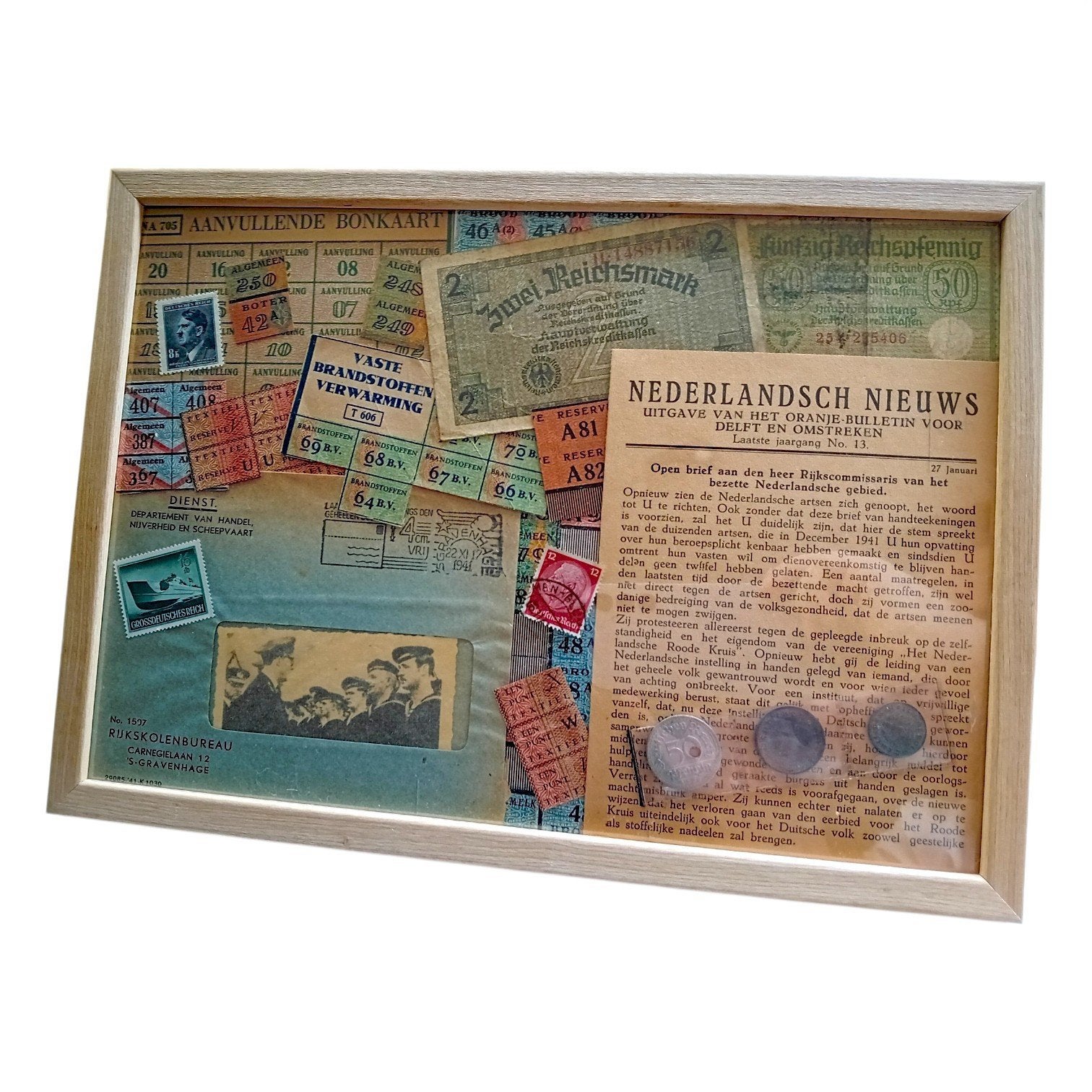 Set Tweede Wereldoorlog Nederlandsch Nieuws Bonkaart Geld, Ophalen of Verzenden, Marine, Nederland, Foto of Poster