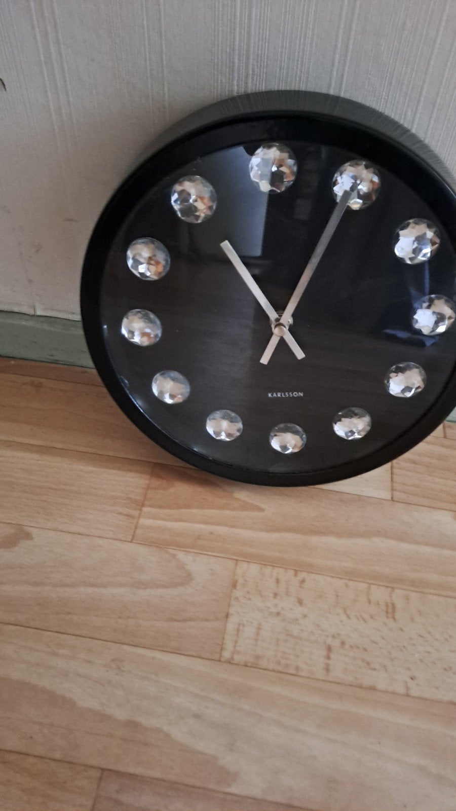 Karlsson Klok Zwart met Diamanten, Ophalen of Verzenden, Gebruikt, Analoog, Wandklok