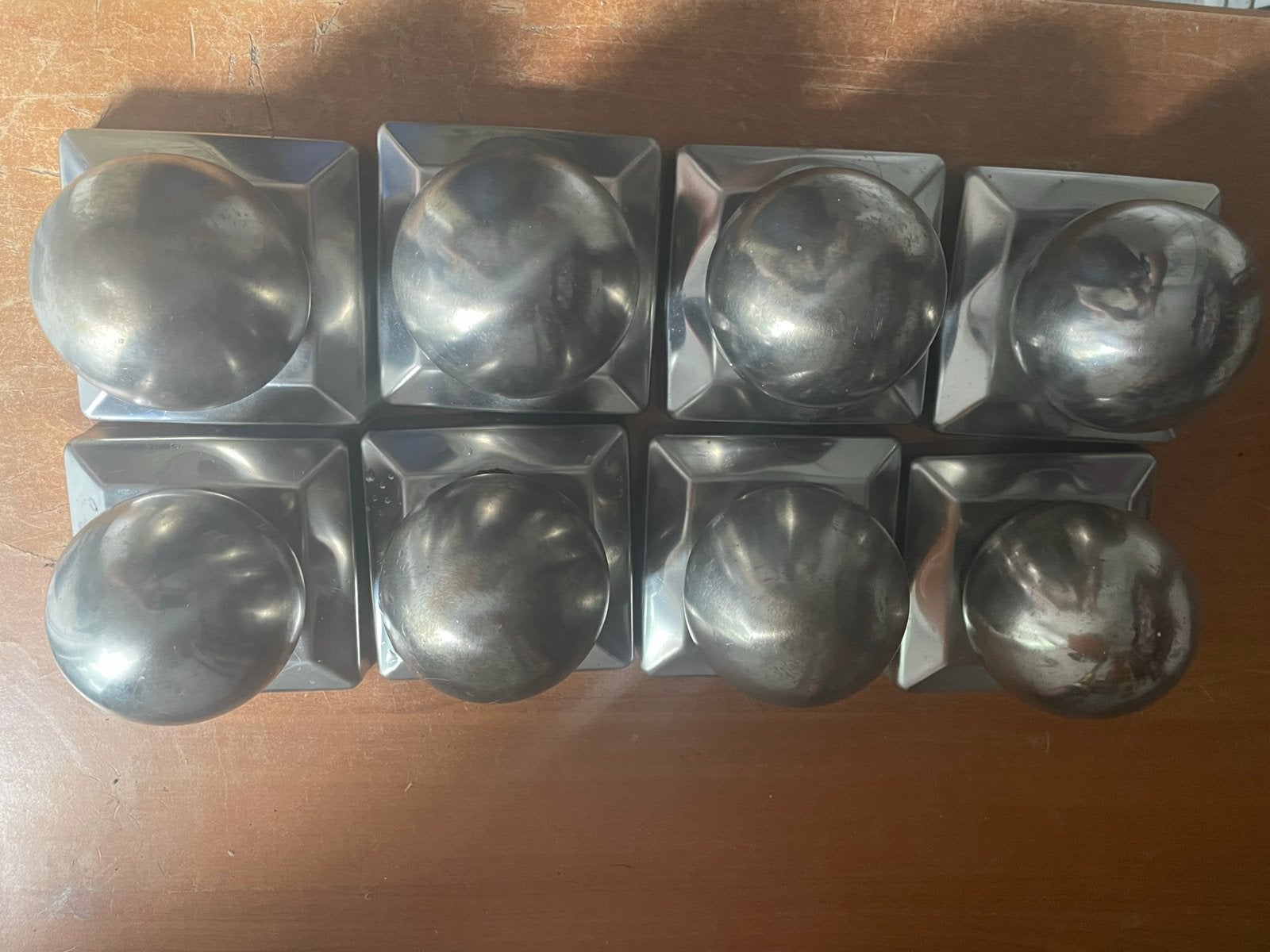 Set van 8 Gebruikte RVS ornamenten, Ophalen of Verzenden, Gebruikt, Rvs, Klink of Kruk