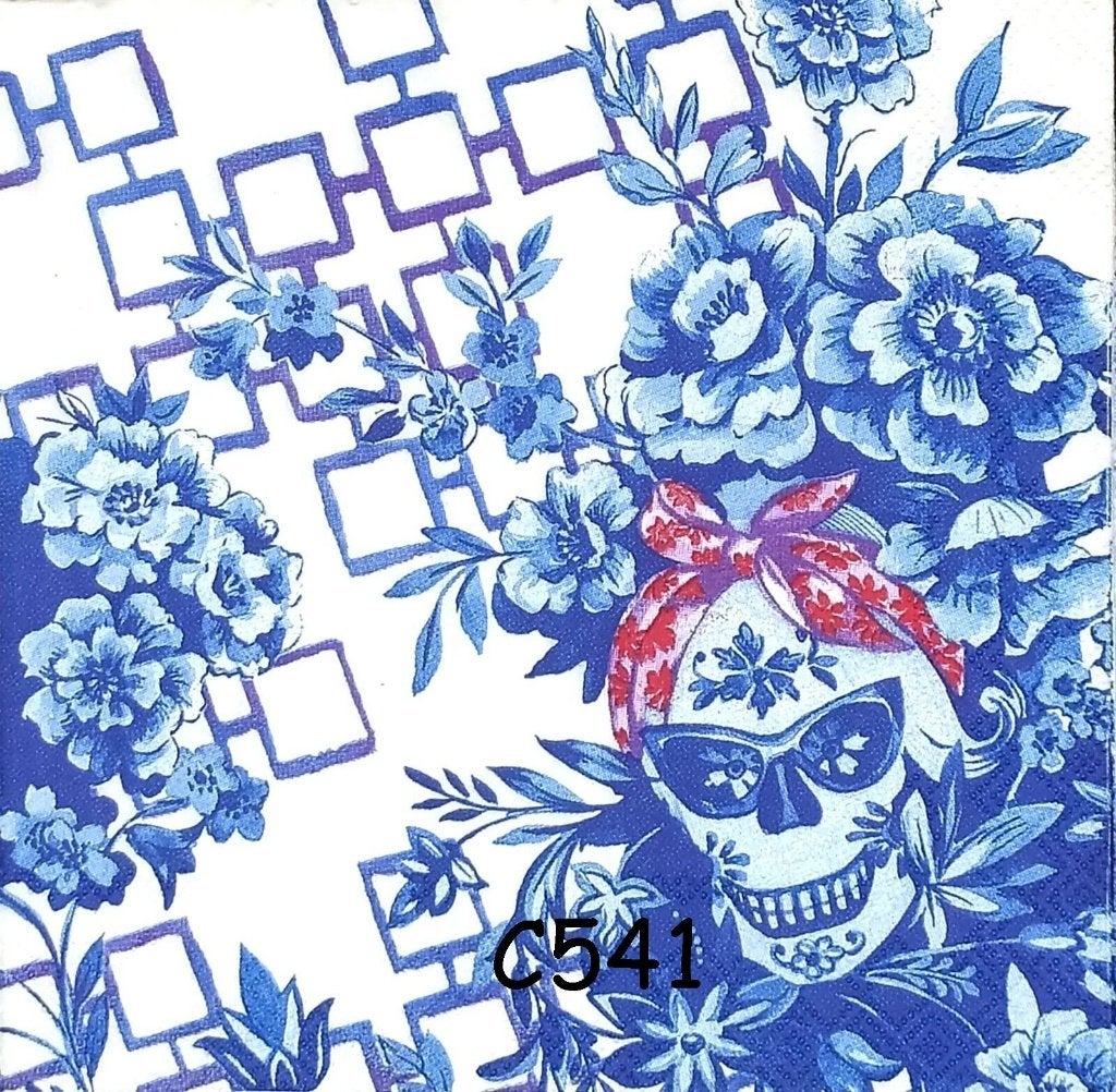 Servetten decoupage/bullet journal – skull delfts blauw C541, Verzenden, Nieuw