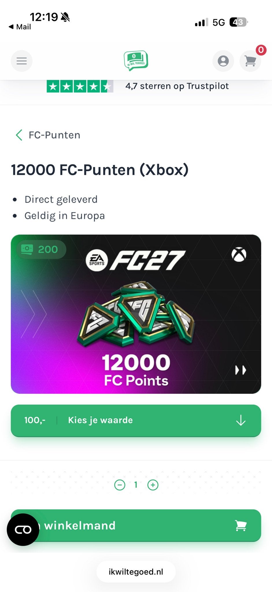 12000 FC-Punten (Xbox) - Per ongeluk gekocht, Ophalen of Verzenden, Nieuw, Sport