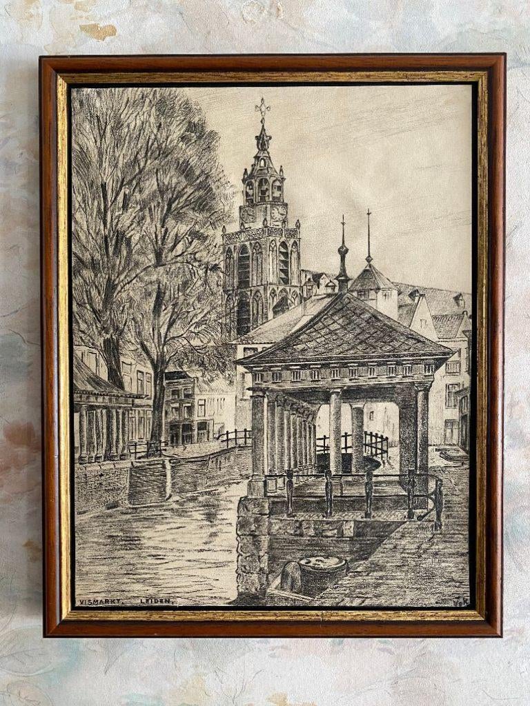 Potlood tekening   Leiden, Antiek en Kunst, Kunst | Tekeningen en Foto's, Ophalen of Verzenden