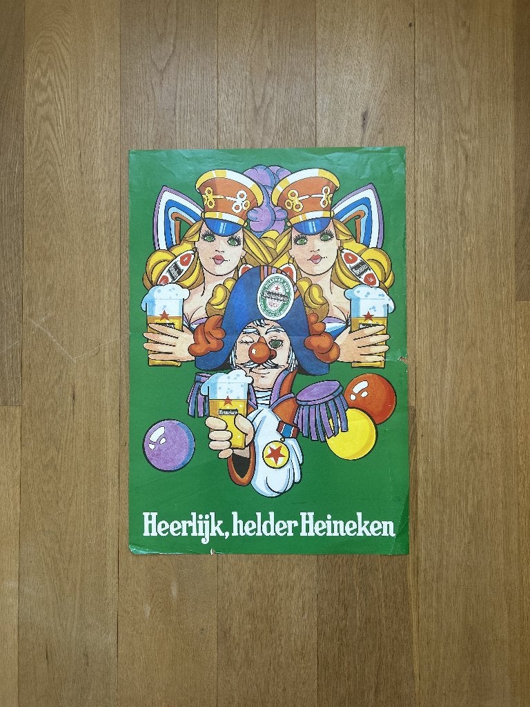 Vintage Heineken Beer Advertising Poster  - Retro Bar Decor, Verzamelen, Ophalen of Verzenden, Zo goed als nieuw, Reclamebord, Plaat of Schild