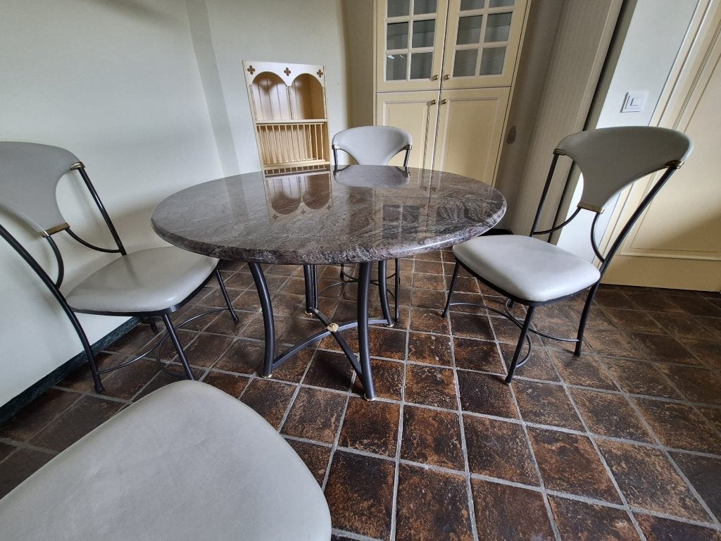 Jaren '80 Eethoek: Marmeren Tafel & Arrben Stijl  4 Stoelen, Huis en Inrichting, Ophalen, Minder dan 50 cm, 50 tot 100 cm, Rond
