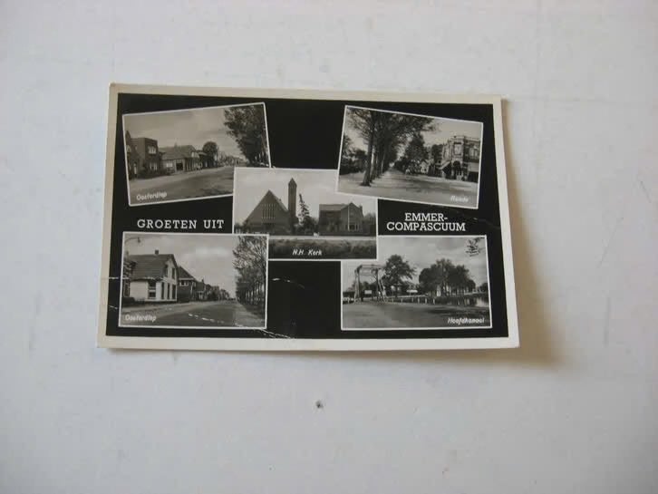 Groeten uit Emmer-Compascuum 5 luik, Verzamelen, Ansichtkaarten | Nederland, Ophalen of Verzenden, 1940 tot 1960, Gelopen, Drenthe