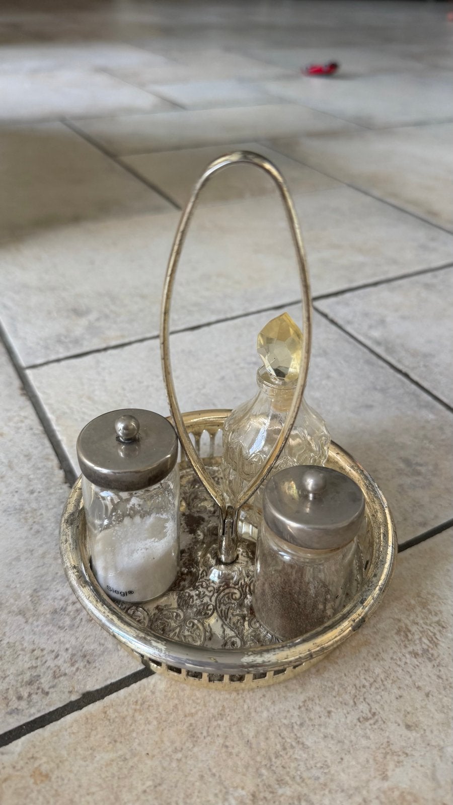 Vintage Zilverkleurig Kruidenrekje met Flesjes, Ophalen of Verzenden