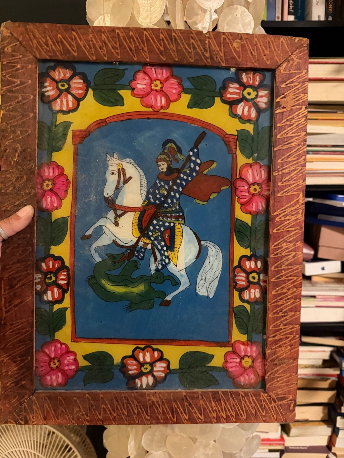 Oost-Europees Volkskunst Schilderij: Sint Joris en de Draak, Achter glas, Overige stijlen, Ophalen of Verzenden, Overige onderwerpen