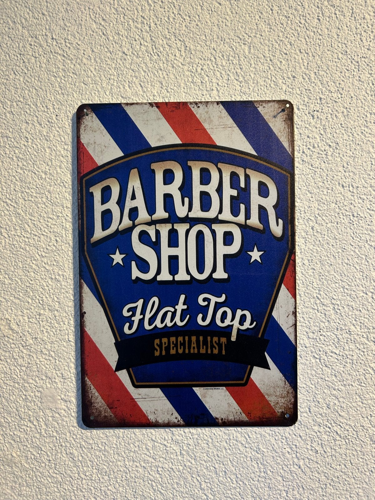 Metalen 'Barber Shop' bord 20x30 cm, Vintage, Gebruikt, Meerkleurig, Ophalen of Verzenden