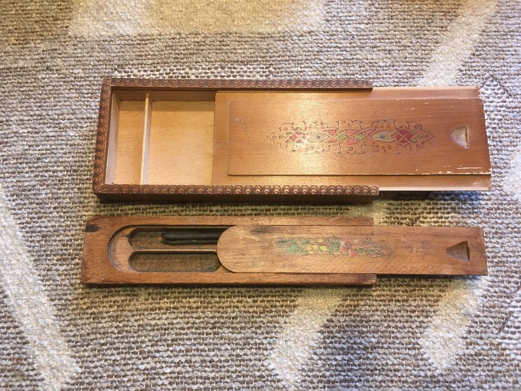 hout potlooddoosje vintage (2 stuks), Ophalen of Verzenden