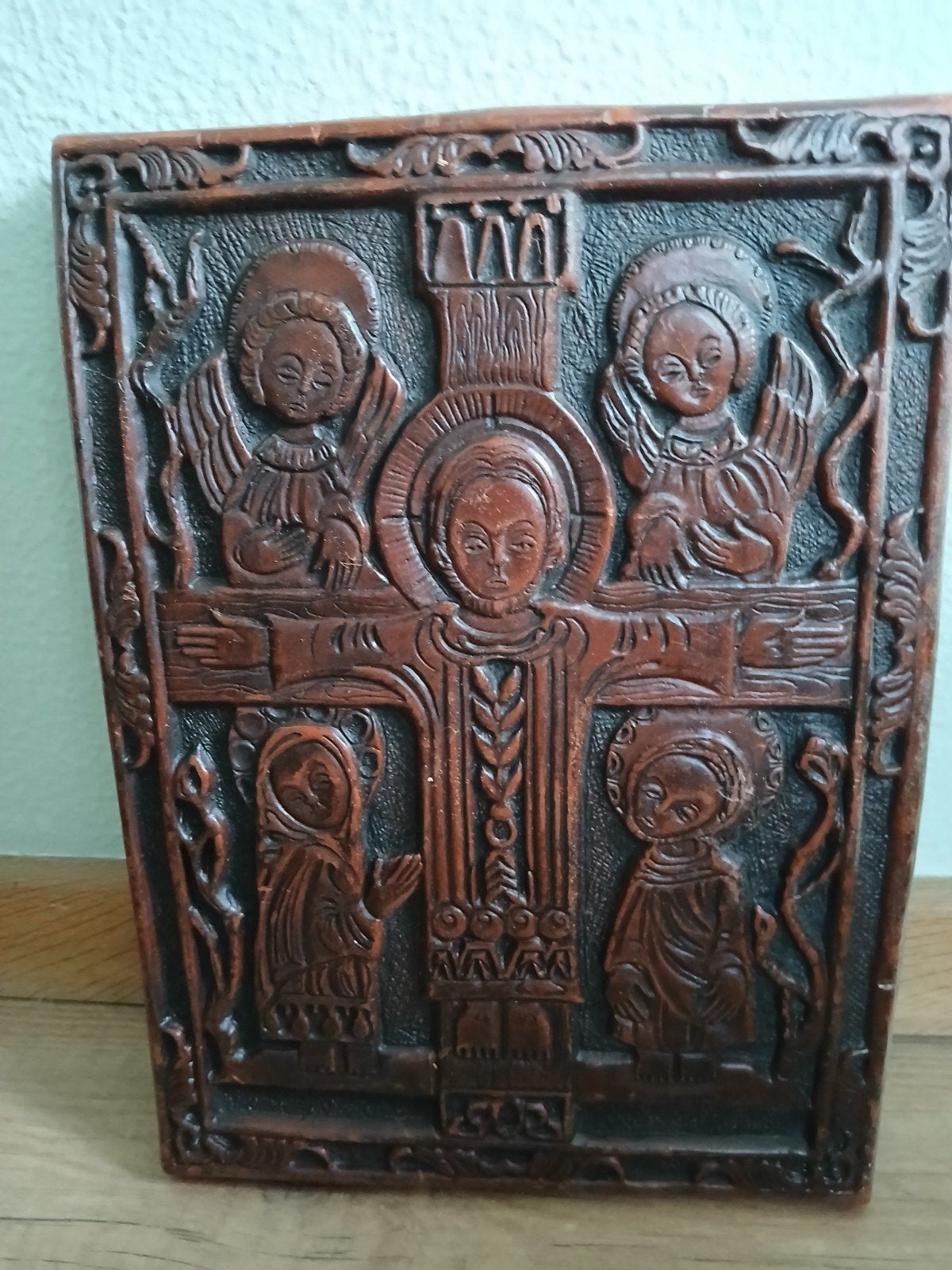 wax  kruisbeeld met engelen en heiligen, Antiek en Kunst, Ophalen of Verzenden