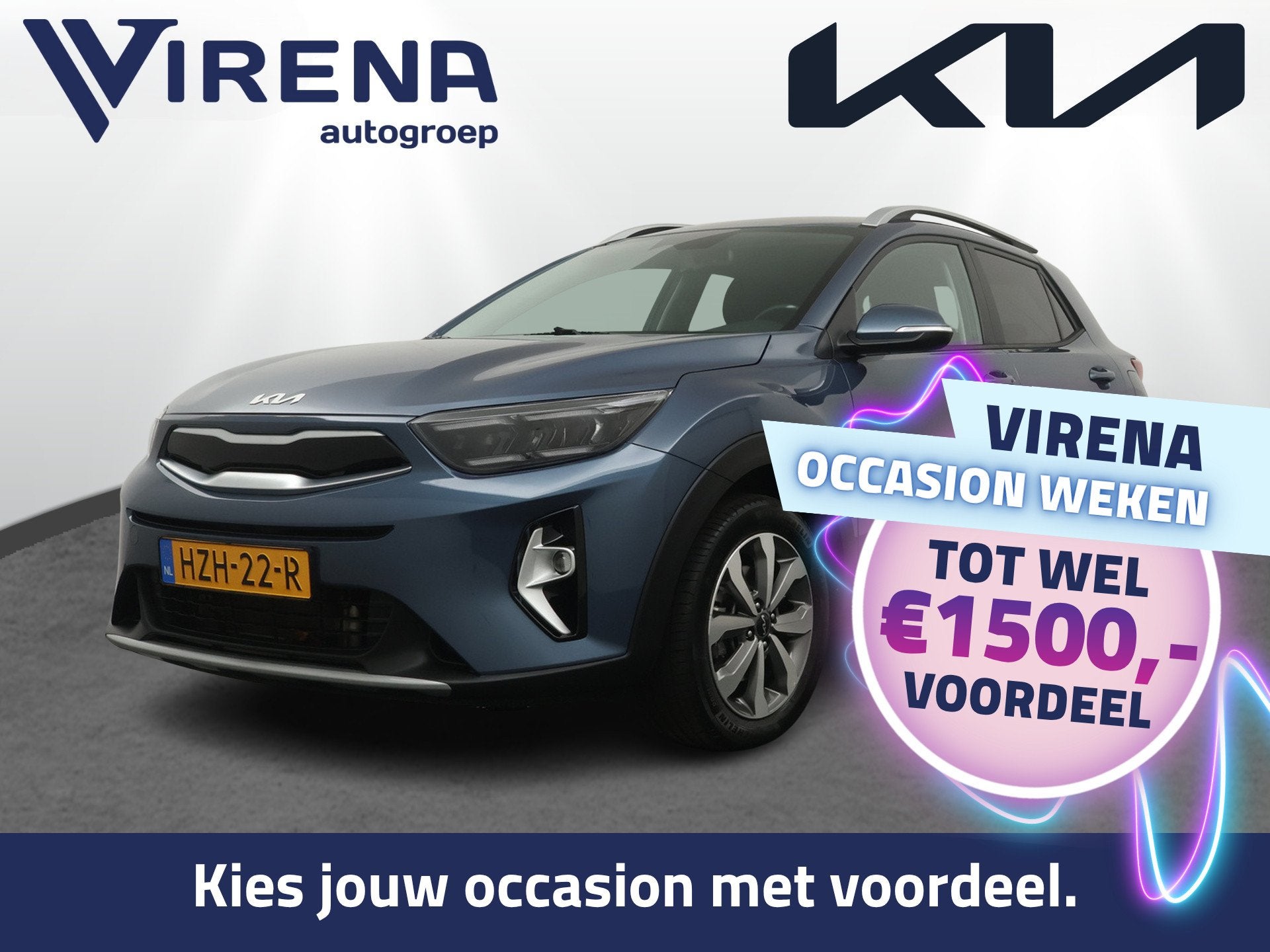 Kia Stonic 1.0 T-GDi MHEV DynamicPlusLine Automaat - Climate, Auto's, Blauw, 100 pk, Origineel Nederlands, Hybride Elektrisch/Benzine