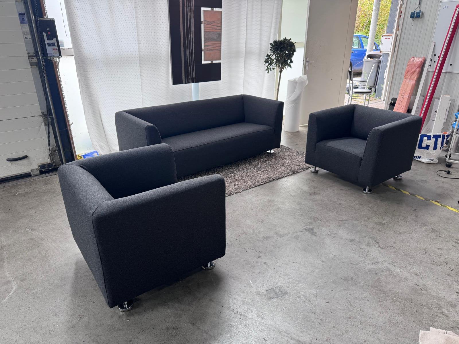 Gelderland 4800 2,5 zits bank en 2x stoelen in zwart wol, Gebruikt, Driepersoons, 75 tot 100 cm, Ophalen of Verzenden