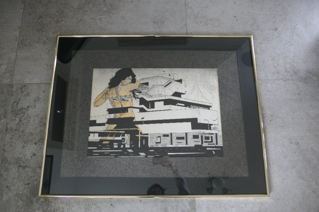 Kunstwerk met het stadhuis van Terneuzen. Jaren '80 stijl., Antiek en Kunst, Gesigneerd, Ophalen