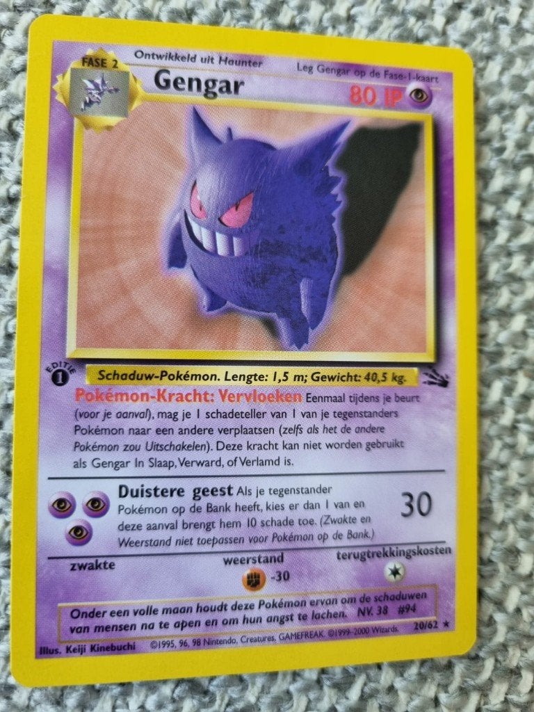 pokemon nederlands fossil gengar 1st edition 20/62, Ophalen of Verzenden, Zo goed als nieuw, Losse kaart