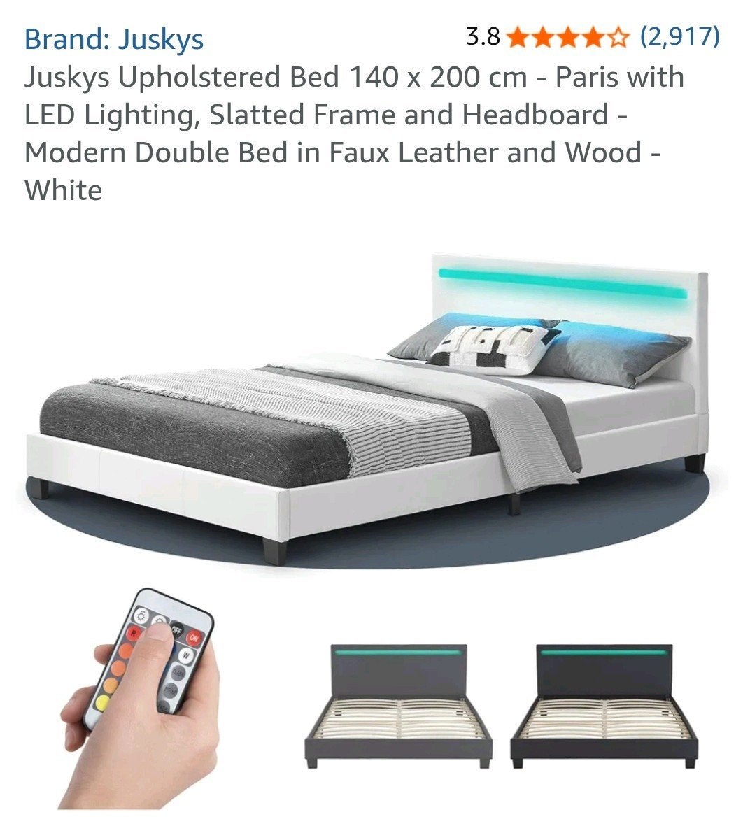 Juskys Gestoffeerd Bed Paris 140x200 cm nieuw in doos, Ophalen, Overige materialen, Wit, 140 cm