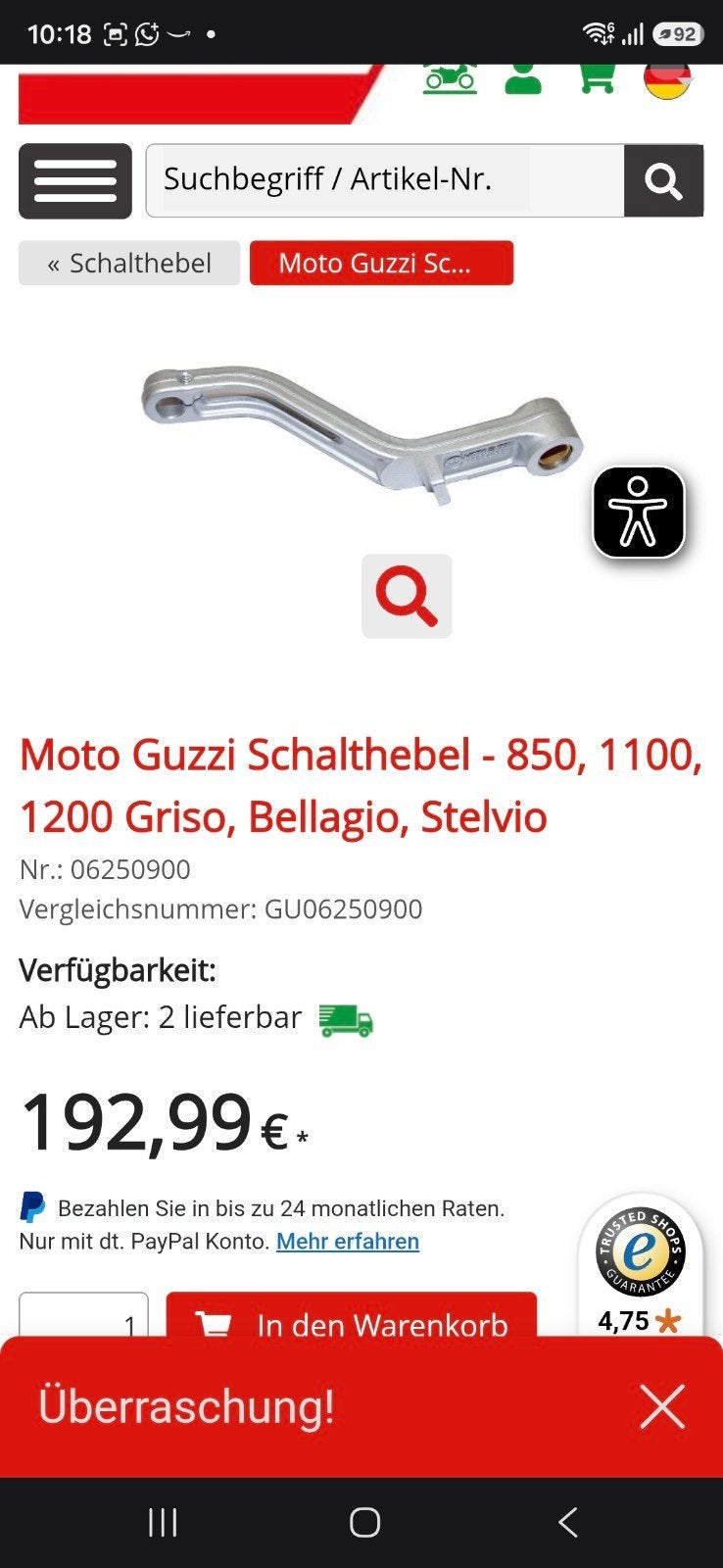 Nieuwe Moto Guzzi Schakelarm - Origineel Onderdeel, Ophalen of Verzenden