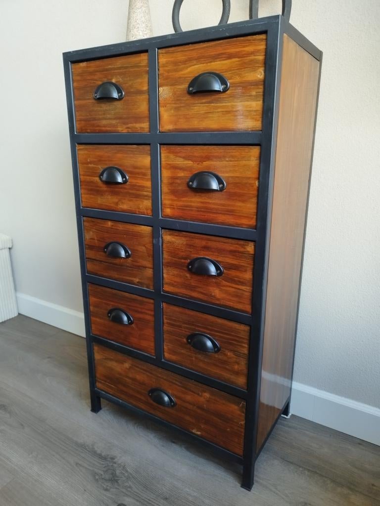 Apothekerskast Hoge ladekast industriël 48x28x92cm, Huis en Inrichting, Kasten | Ladekasten, Ophalen, Minder dan 50 cm, 5 laden of meer