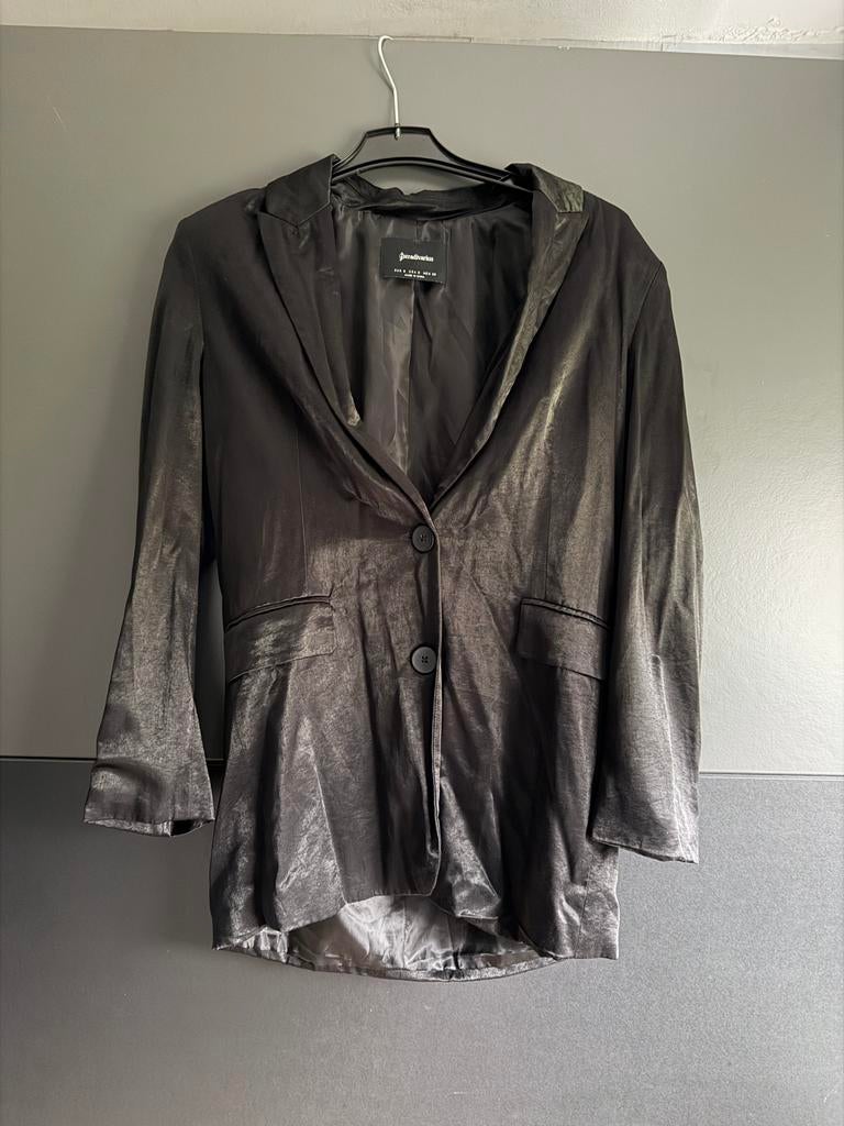 Satijnen zwarte blazer van Stradivarius, Verzenden, Zwart, Jasje, Maat 36 (S)