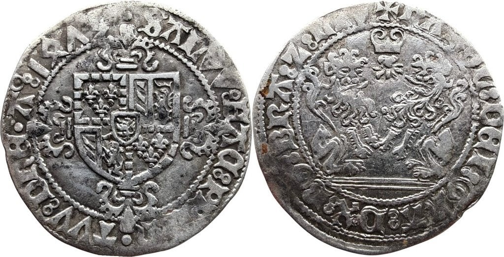 Dubbel vuurijzer 1475, Brabant, Antwerpen, Karel de Stoute, Ophalen of Verzenden, Zilver, Losse munt, Zilver