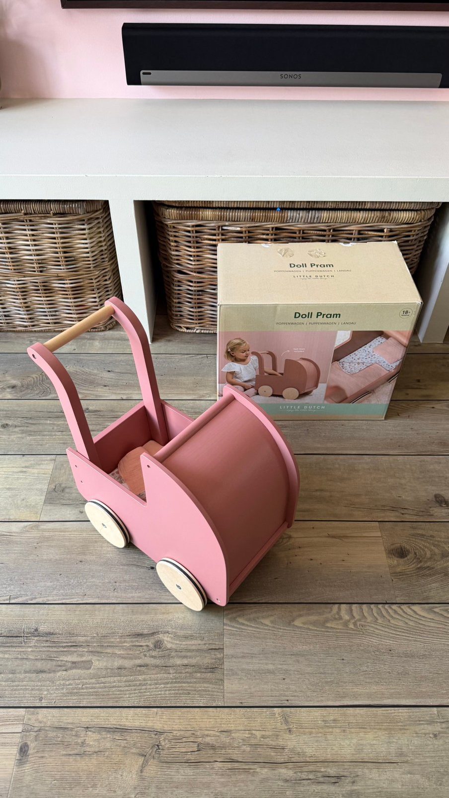 Little Dutch Houten Poppenwagen - oud Roze, Ophalen, Zo goed als nieuw, Overige typen