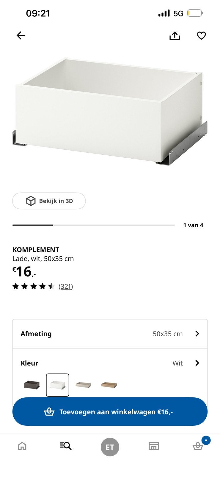 Ikea komplement lade 50x35cm, Huis en Inrichting, Kasten | Kledingkasten, Zo goed als nieuw, Minder dan 100 cm, 50 tot 100 cm