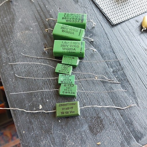 Set Vintage Folie / Film Capacitors (NOS)+gebruikt 8 stuks, Ophalen of Verzenden, Gebruikt