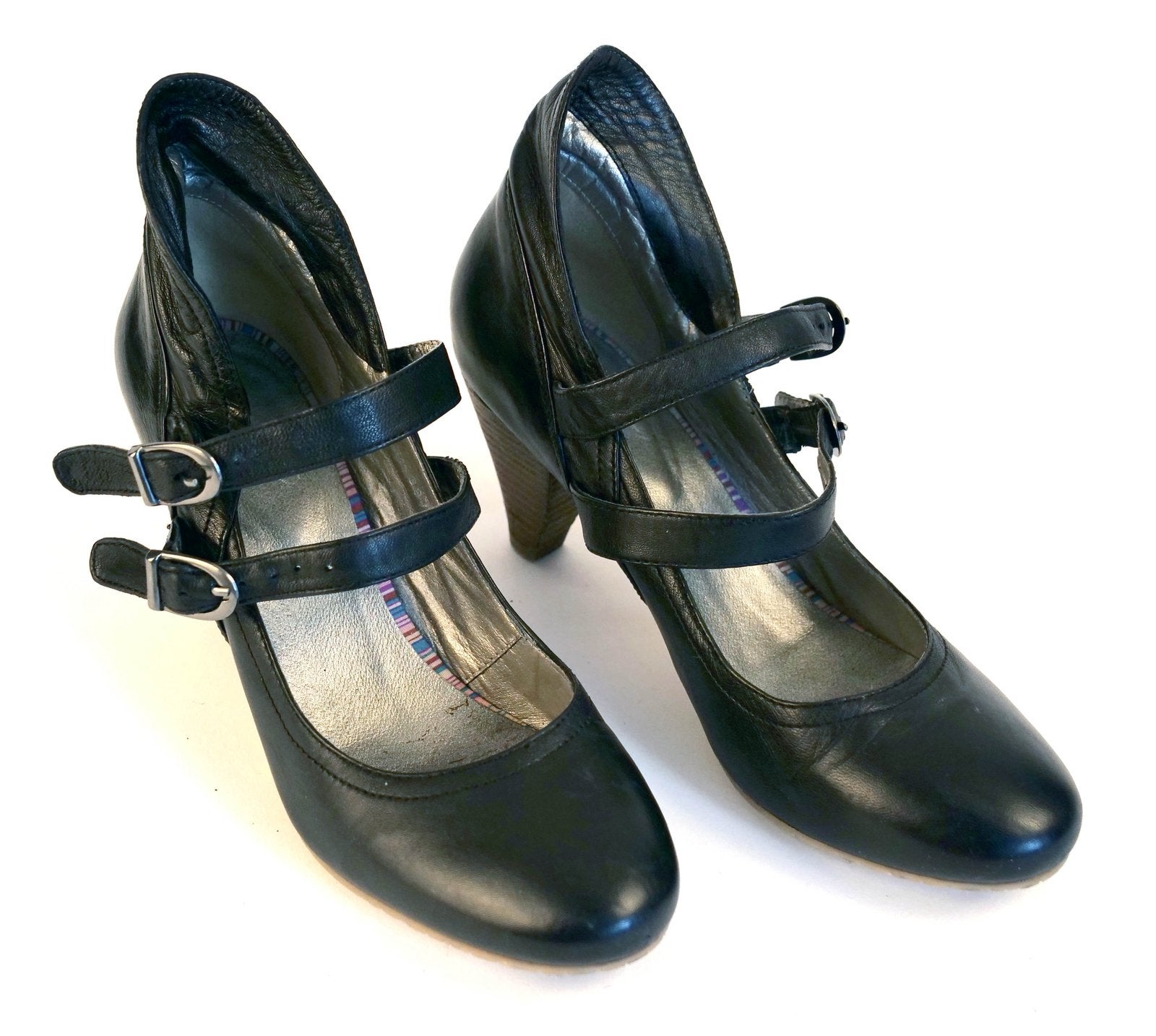 Zwartleren pumps, hoge hakken, enkelbandjes maat 38, Zwart, Ophalen of Verzenden, Zo goed als nieuw, Schoenen met hoge hakken
