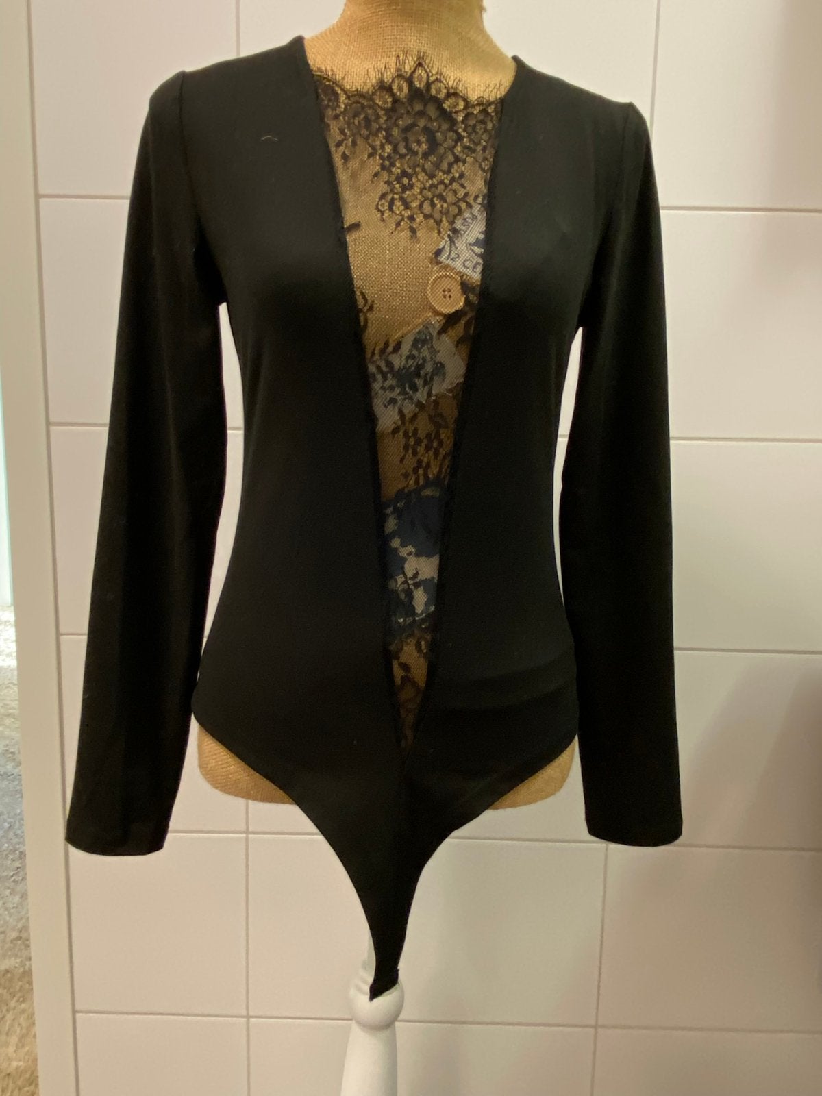 Mooie zwarte Bodystocking met kanten inzet zie foto’s, Ophalen of Verzenden, Zwart, Body of Korset
