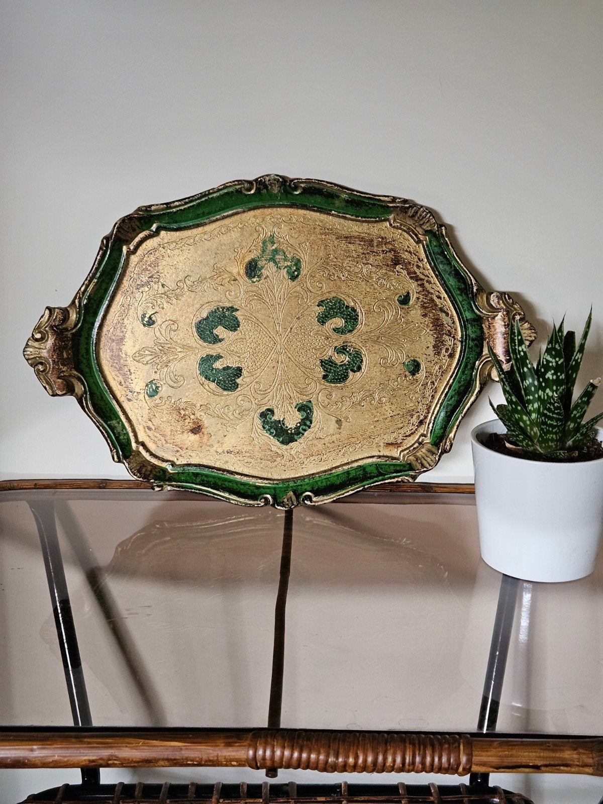 Mooi Florentijns Dienblad - Goud/Groen, 44x28cm, Ophalen of Verzenden