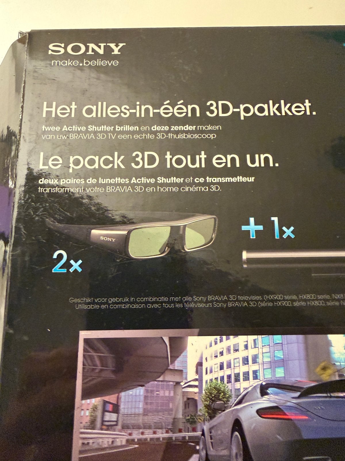 Sony 3D-pakket: 4x Active Shutter brillen + zender, 50 Hz, Ophalen of Verzenden, Zo goed als nieuw, Sony