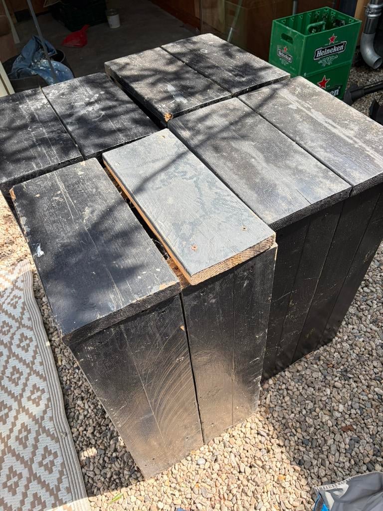 4 barkrukken van steigerhout opknappers GRATIS, Gebruikt, Met voetsteun, 60 tot 90 cm, Ophalen of Verzenden