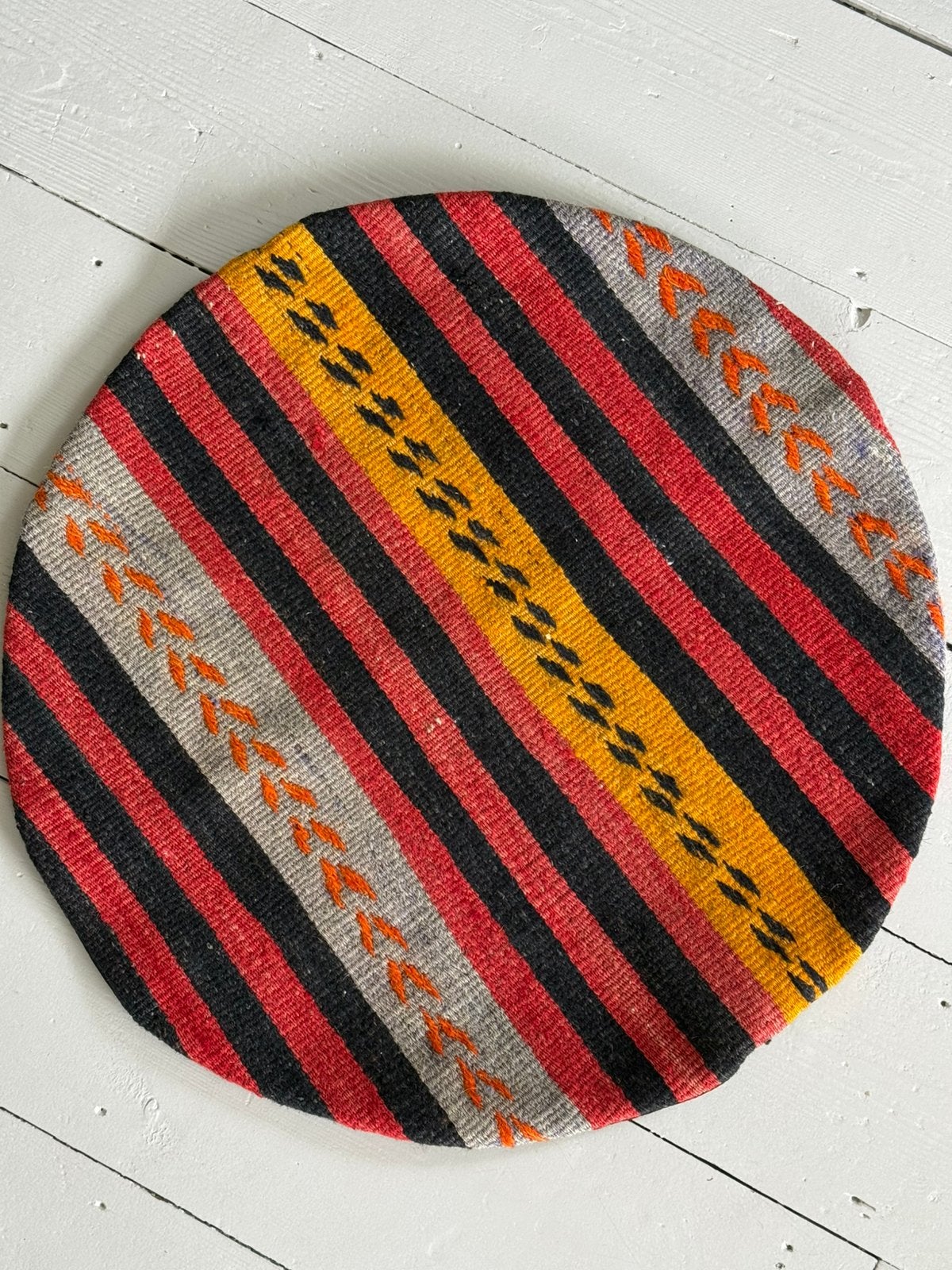 Kelim kussenhoes rond, Meerkleurig, Handgemaakt, Rond, Nieuw